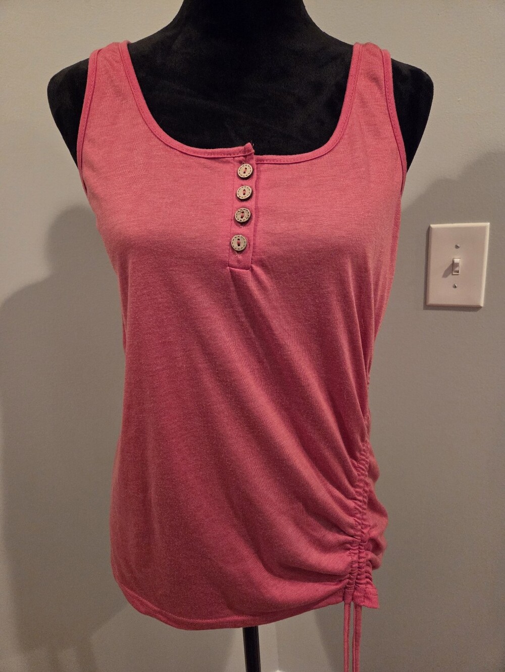SHEIN Pink Sleeveless Henley Tank with Side Ruched Tie